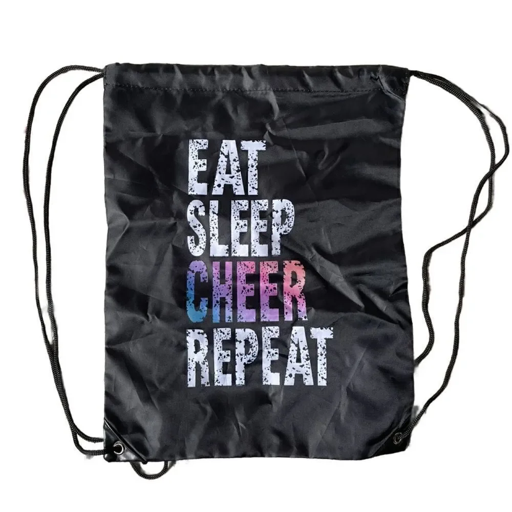 Nylon Lightweight Black Backpack (Never Used) w/“Eat, Sleep, Cheer, Repeat